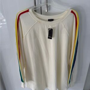Torrid Ivory Pullover with Rainbow Sleeve Stripes